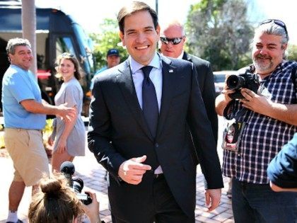 Republican presidential candidate U.S. Sen. Marco Rubio (R-FL) arrives to speak to the med