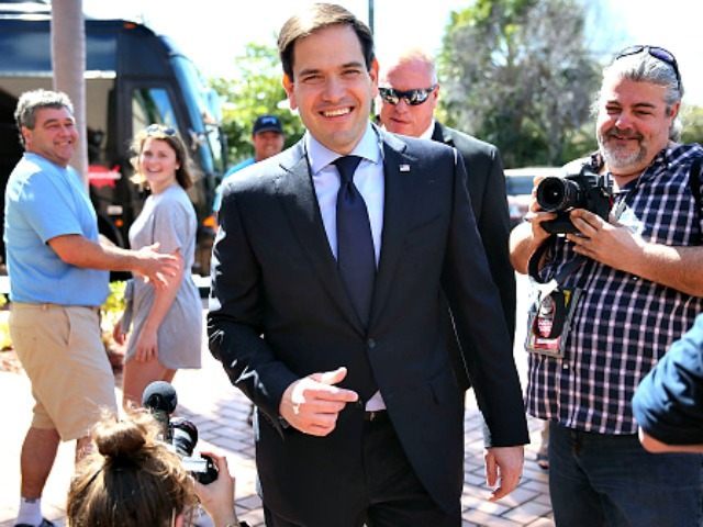Republican presidential candidate U.S. Sen. Marco Rubio (R-FL) arrives to speak to the med