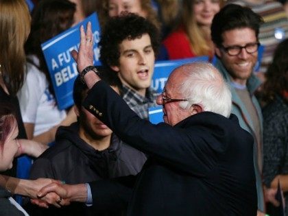 Democratic presidential candidate, Sen. Bernie Sanders (D-VT) greets supporters after winning the Vermont primary on Super Tuesday on March 1, 2016 in Essex Junction, Vermont.