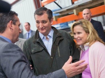 Troy Berg gives a tour of Dane Manufacturing to Republican presidential candidate Sen. Ted Cruz (R-TX) and his wife Heidi on March 24, 2016 in Dane, Wisconsin.