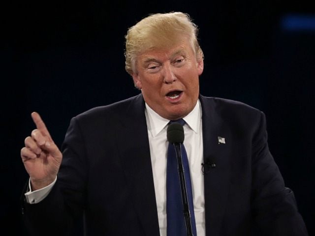 Republican presidential candidate Donald Trump addresses the annual policy conference of t