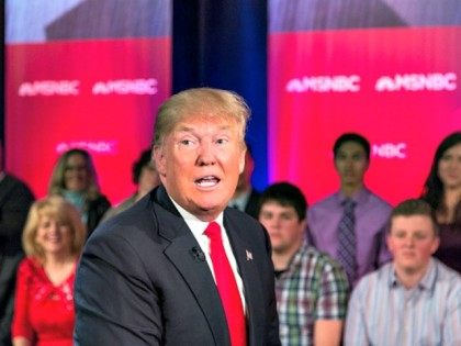 GREEN BAY, WI - MARCH 30: Presidential candidate Donald Trump films a town hall meeting f