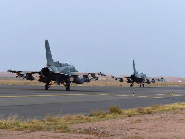 SAUDI ARABIA, - : A handout image made available on April 4, 2015 by the United Arab Emirates News Agency (WAM) and taken on April 1, 2015 shows fighter jets of the UAE armed forces on the tarmac of a Saudi air force base after raids against Shiite Huthi rebels …