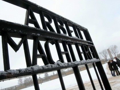 A view of the gates with the famous inscription 'Arbeit Macht Frei' (Freedom Thr