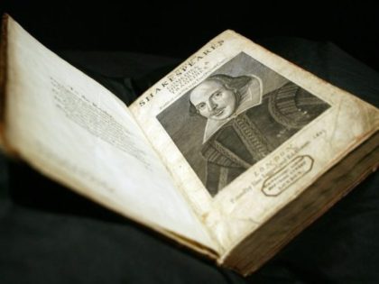 A rare First Folio edition of William Shakespeares' plays (1623) pictured at Sotheby's auction house in London, on March 20, 2006