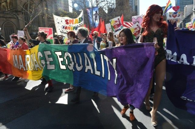 Supporters of same-sex marriage take part in a rally in Sydney, in 2015