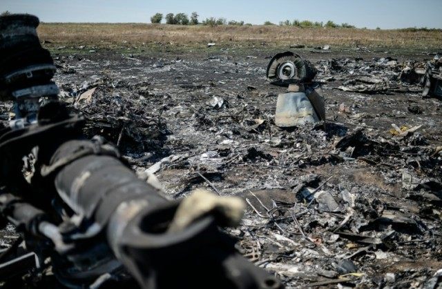Crash site of the Malaysia Airlines flight MH17 in the village of Hrabove (Grabovo), some