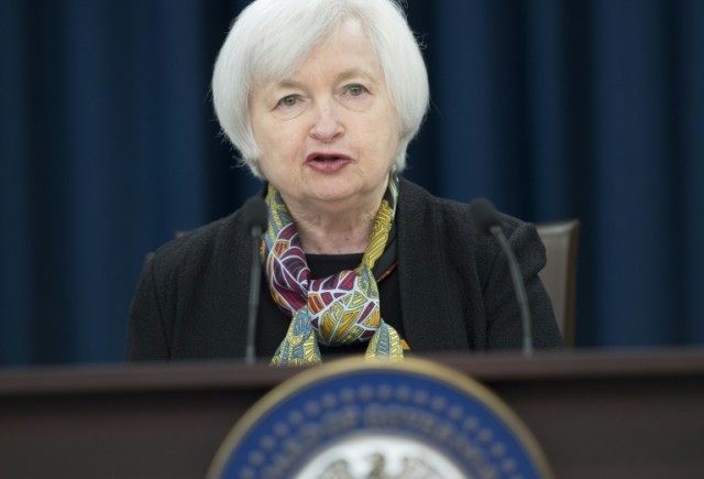 Federal Reserve Chair Janet Yellen speaks during a press conference in Washington, DC, on March 16, 2016