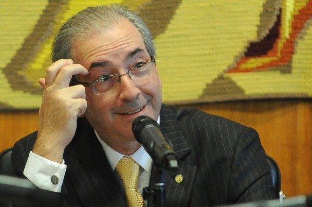 The president of the Brazilian Chamber of Deputies, Eduardo Cunha participates in a party