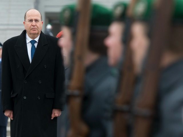 Israeli Defence Minister Moshe Ya'alon and his German counterpart (not pictured) watc