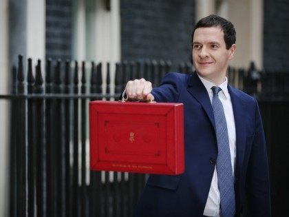 British Chancellor of the Exchequer, George Osborne carries the Budget Box outside 11 Down