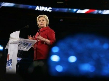 Democratic presidential candidate Hillary Clinton address the annual policy conference of the American Israel Public Affairs Committee (AIPAC) March 21, 2016 in Washington, DC