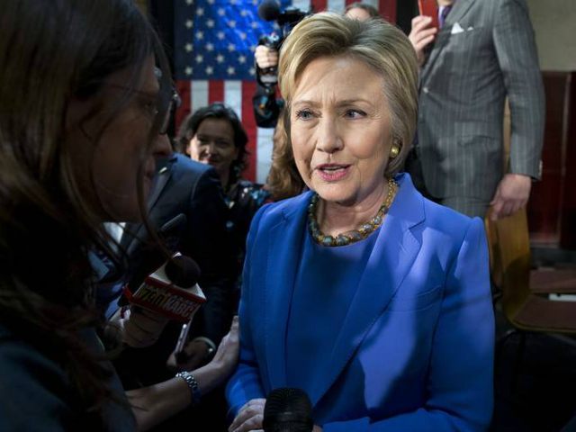 Democratic presidential candidate Hillary Clinton greets people in the audience after part