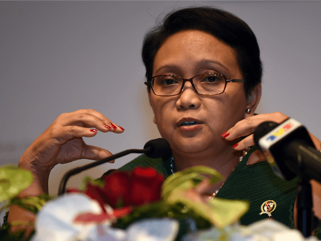 Indonesia's Foreign Minister Retno Marsudi delivers her statement at a press briefing