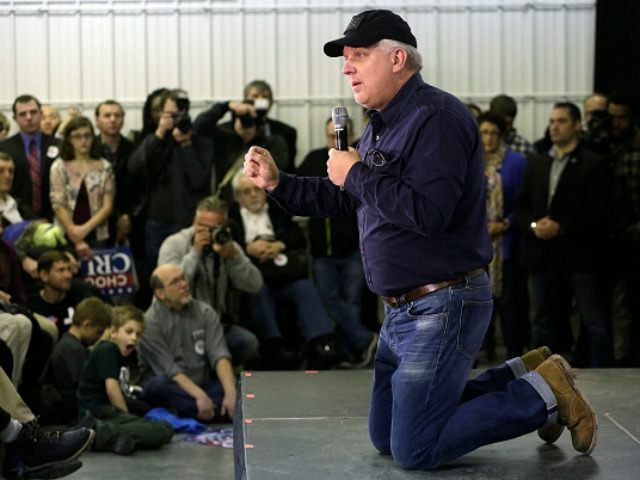 American television personality and radio host Glenn Beck talks from his knees about Repub