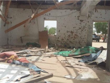The inside of a damaged mosque following a suicide bomb explosion in Maiduguri, Nigeria Wednesday, March 16, 2016. Two female suicide bombers killed at least 24 worshippers and wounded 18 in an attack during dawn prayers Wednesday on a mosque on the outskirts of the northeast Nigerian city of Maiduguri, …