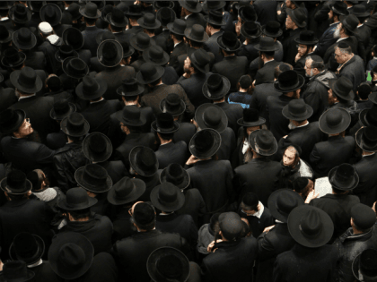 Ultra-orthodox Jewish men attend the funeral of rabbi Yochanan Sofer, leader of the Erlau