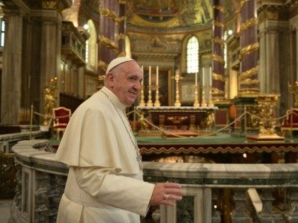 Pope Francis arrives in Santa Maria Maggiore basilica upon his return in Rome today on Feb