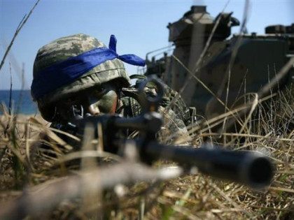 POHANG, SOUTH KOREA - MARCH 12: South Korean Marine participates in the U.S. and South Korean Marines joint landing operation at Pohang seashore on March 12, 2016 in Pohang, South Korea. It has been reported by South Korean media that the scale of this annual joint exercise is one of …