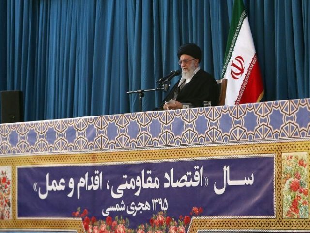 Supreme Leader Ayatollah Ali Khamenei on March 20, 2016 shows him shows him giving a speech during the celebrations of Noruz, the Persian New Year, in the northeast holy city of Mashhad