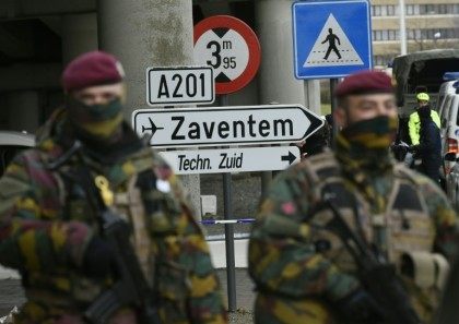 Soldiers control access to Brussels airport on March 29, 2016
