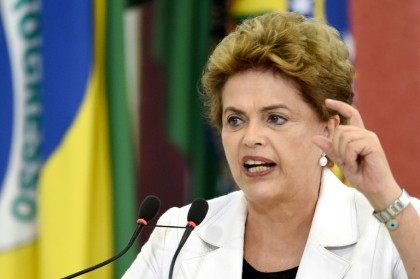 Brazilian President Dilma Rousseff delivers a speech at Planalto Palace in Brasilia on March 30, 2016