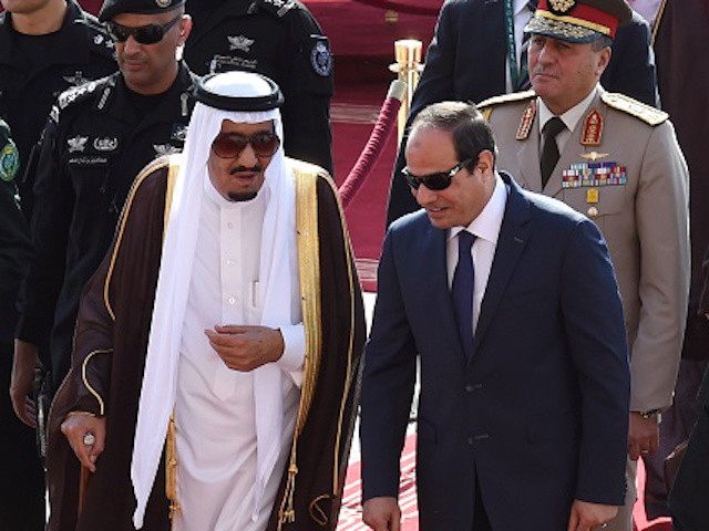 Saudi King Salman bin Abdulaziz (L) welcomes Egyptian President Abdel Fattah al-Sisi (R) at Riyadh international airport on November 10, 2015, as Arab leaders and top officials from South America converged on Saudi Arabia for a summit aiming to strengthen ties between the geographically distant but economically powerful regions. AFP …