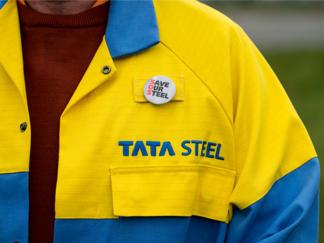 A closeup of a Tata Steel employee uniform Getty