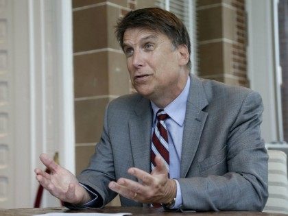 Pat McCrory makes remarks during an interview at the Governor's mansion in Raleigh, N.C., Tuesday, April 12, 2016. McCrory says he wants to change a new state law that prevents people from suing over discrimination in state court, but he's not challenging a measure regarding bathroom access for transgender people.