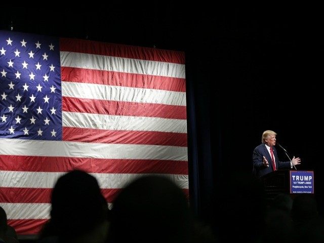 Republican presidential candidate Donald Trump speaks at a campaign event Sunday, April 17