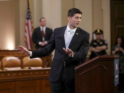 House Speaker Paul Ryan of Wis. speaks to congressional interns on the state of American politics and the changing tenor of the current political discourse in the presidential race, Wednesday, March 23, 2016, on Capitol Hill in Washington.