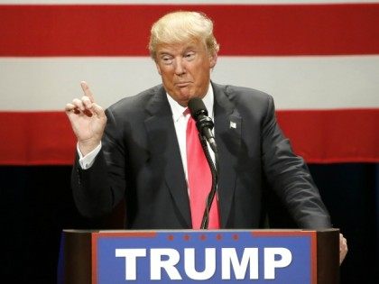 Republican presidential candidate, Donald Trump addresses the crowd during a rally at the