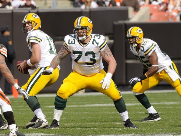 CLEVELAND, OH - OCTOBER 25, 2009: Offensive lineman Daryn Colledge #73 of the Green Bay P