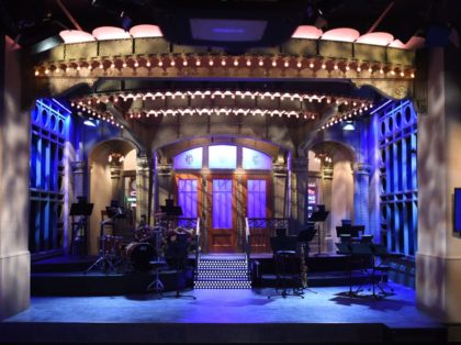 The SNL stage on display during a media preview on May 29, 2015 at the Saturday Night Live: The Exhibition, celebrating the NBC programs 40-year history. The exhibit, which opens May 30, will illustrate a week in the life of SNL's offices and studios in 30 Rockefeller Center - complete …