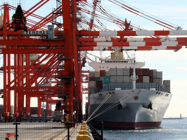 An international freighter berths at the international cargo terminal at Tokyo's port