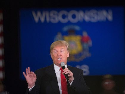 APPLETON, WI - MARCH 30: Republican presidential candidate Donald Trump speaks to guests