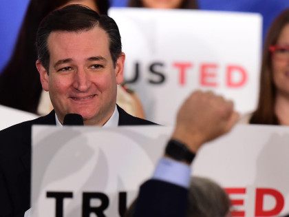 Republican presidential hopeful Senator Ted Cruz addresses supporters at a rally in Irvine, California on April 11, 2016. Cruz, the Texas Senator, chipped away at Donald Trump's lead by taking all 13 Colorado delegates at stake in a state Republican convention April 9, notching his fourth win in a row …