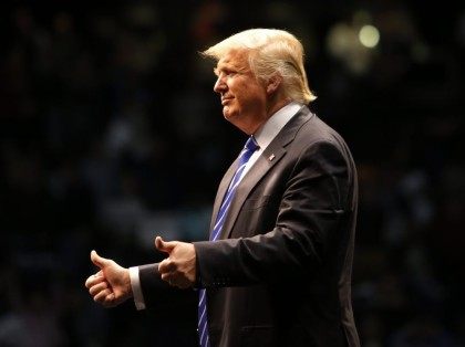 ALBANY, NEW YORK - APRIL 11: Republican presidential candidate Donald Trump greets support