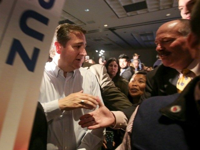 Ted Cruz greets supporters during a rally at the Town and Country Resort and Convention Ce