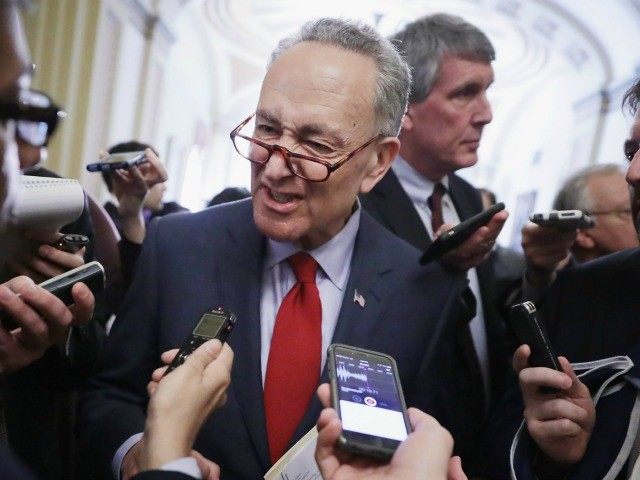 Sen. Charles Schumer (D-NY) speaks to reporters following the weekly Senate Democratic pol