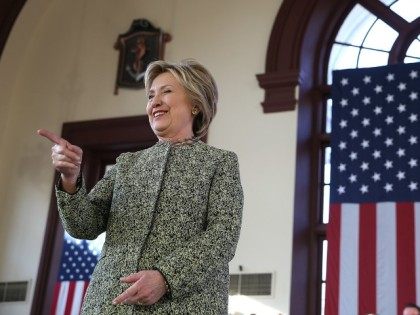 Democratic presidential candidate former Secretary of State Hillary Clinton greets support