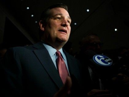 Republican Presidential candidate Senator Ted Cruz (R-TX) answers questions from the media