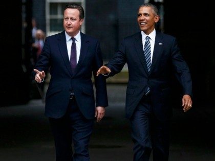 British Prime Minister David Cameron and US President Barack Obama leave Downing Street af