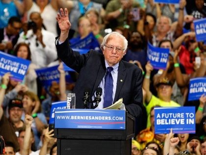 HUNTINGTON, WV - APRIL 26: Democratic presidential candidate Bernie Sanders waves to the c