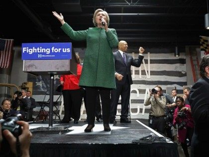 Democratic presidential candidate Hillary Clinton holds a campaign rally at City Garage April 10, 2016 in Baltimore, Maryland.