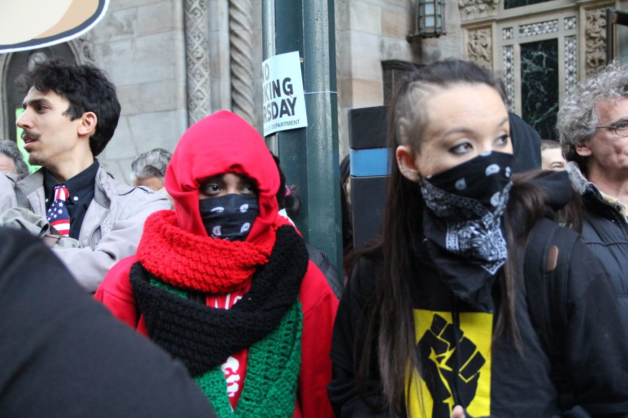 Two female "red zone" agitators
