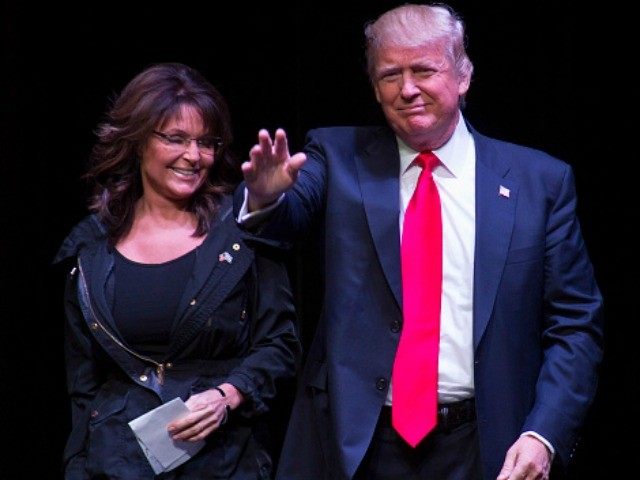 Former Gov. Sarah Palin and Republican presidential candidate Donald Trump on April 2, 20