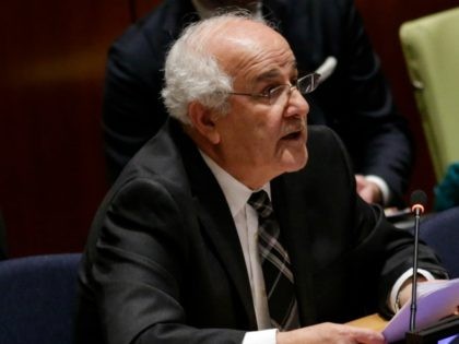 Permanent Observer of Palestine to the United Nations, Riyad Mansour speaks during the fir