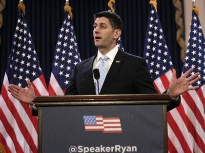 U.S. Speaker of the House Rep. Paul Ryan (R-WI) delivers remarks on Capitol Hill March 23, 2016 in Washington, DC.
