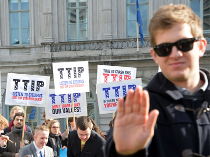 Activists demonstrate against the Transatlantic Trade and Investment Partnership (TTIP) …